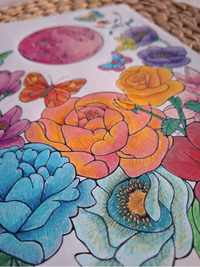 Colorful floral design adult coloring page